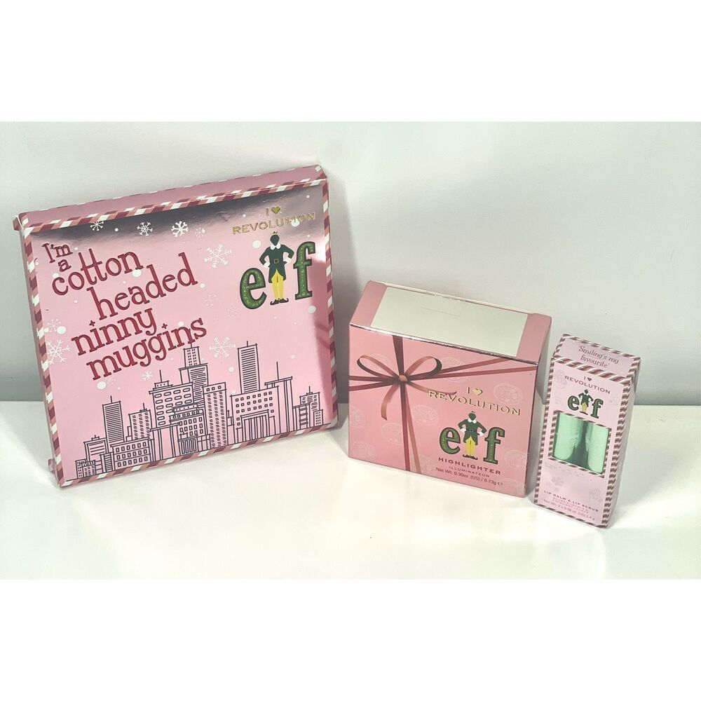 Elf X Revolution Ninny Muggins Eyeshadow Palette Highlighter Lip Balm & Scrub NI